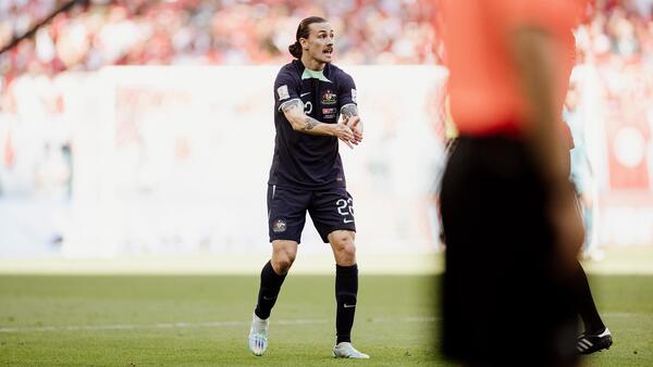 Jackson Irvine in action for the Socceroos against Tunisia. Picture: Football Australia